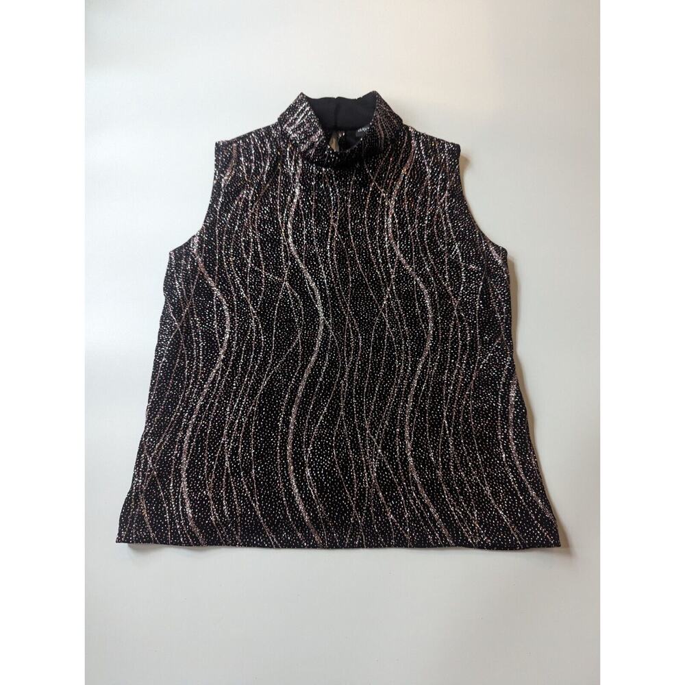 Y2K New Years 90s Mock Neck Black Tank Pink Sparkle Jeweled Medium